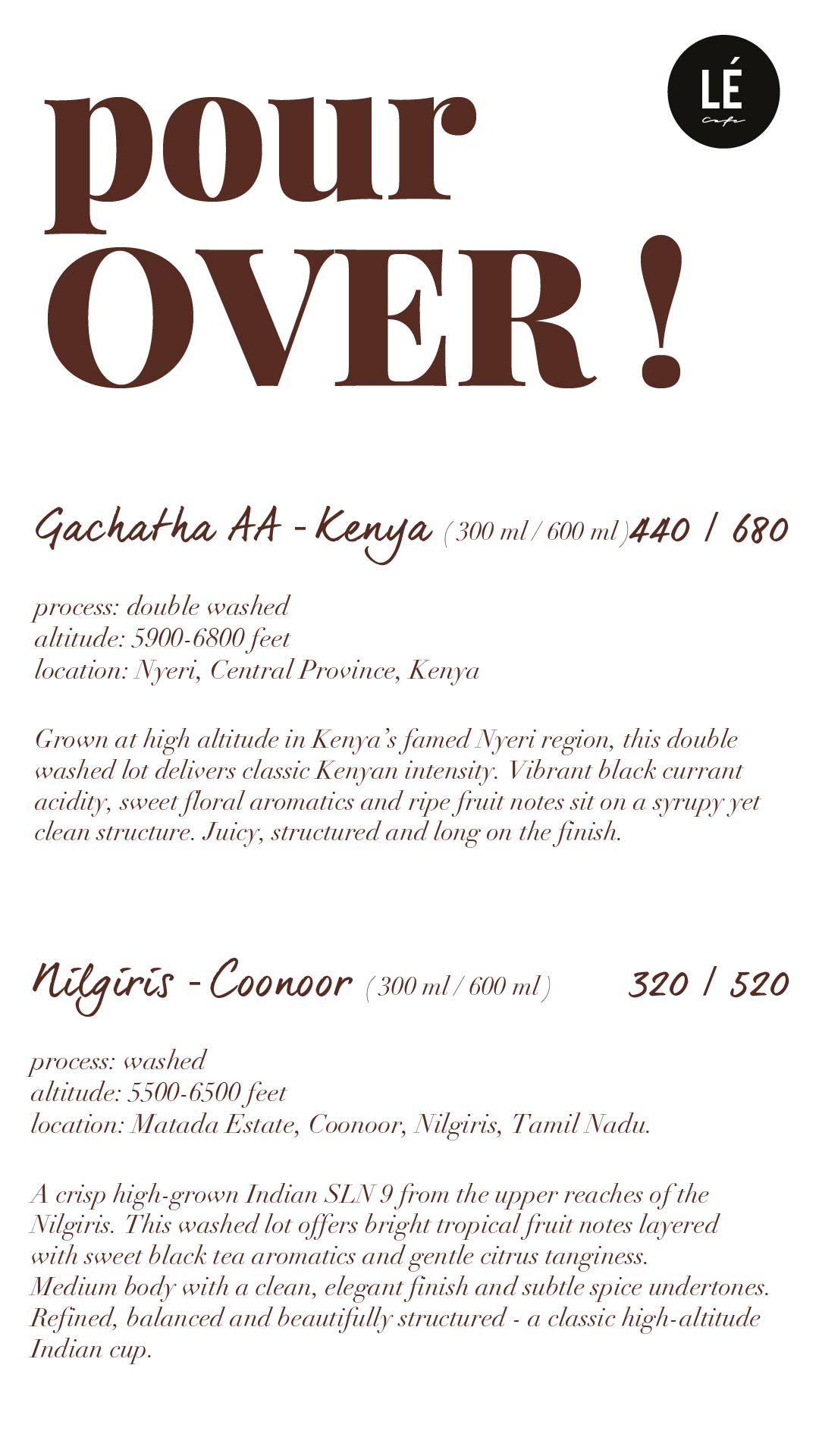Pour Over Menu Page 2