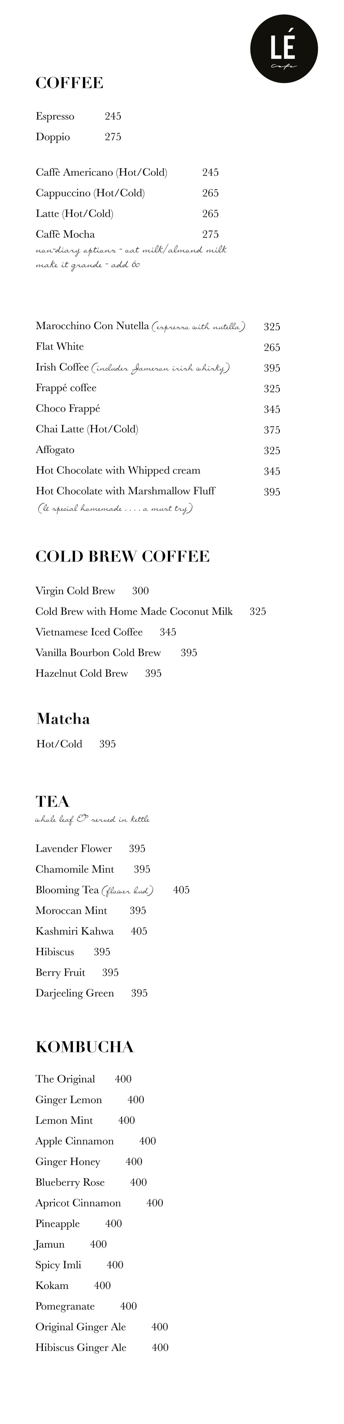 Coffee Menu