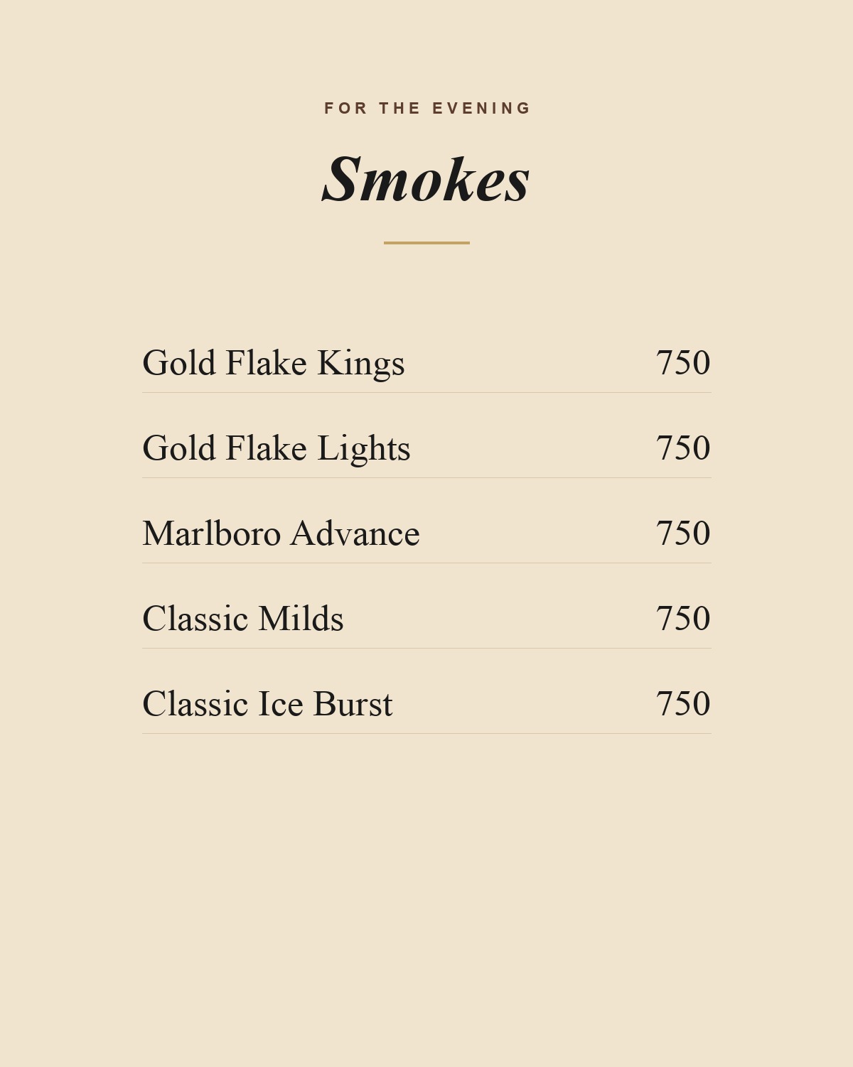 Smokes Menu
