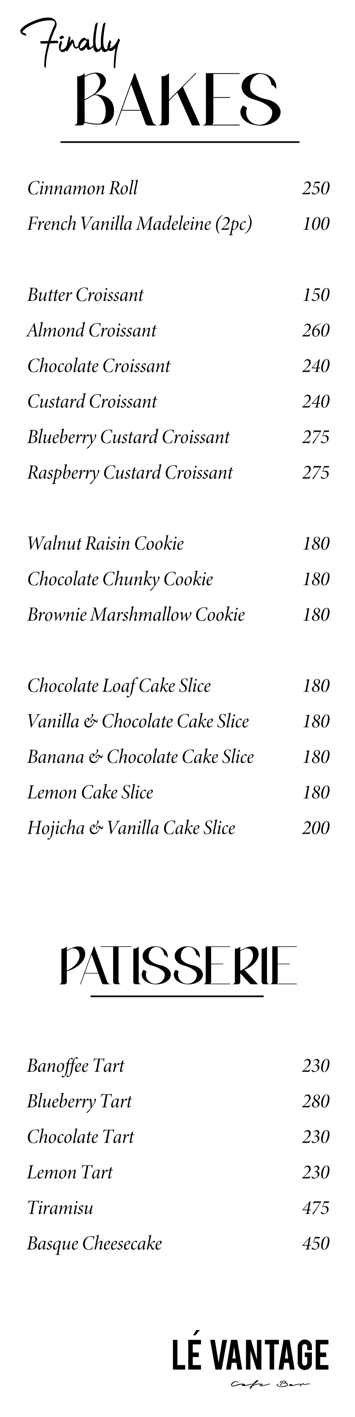 Bakes & Patisserie Menu