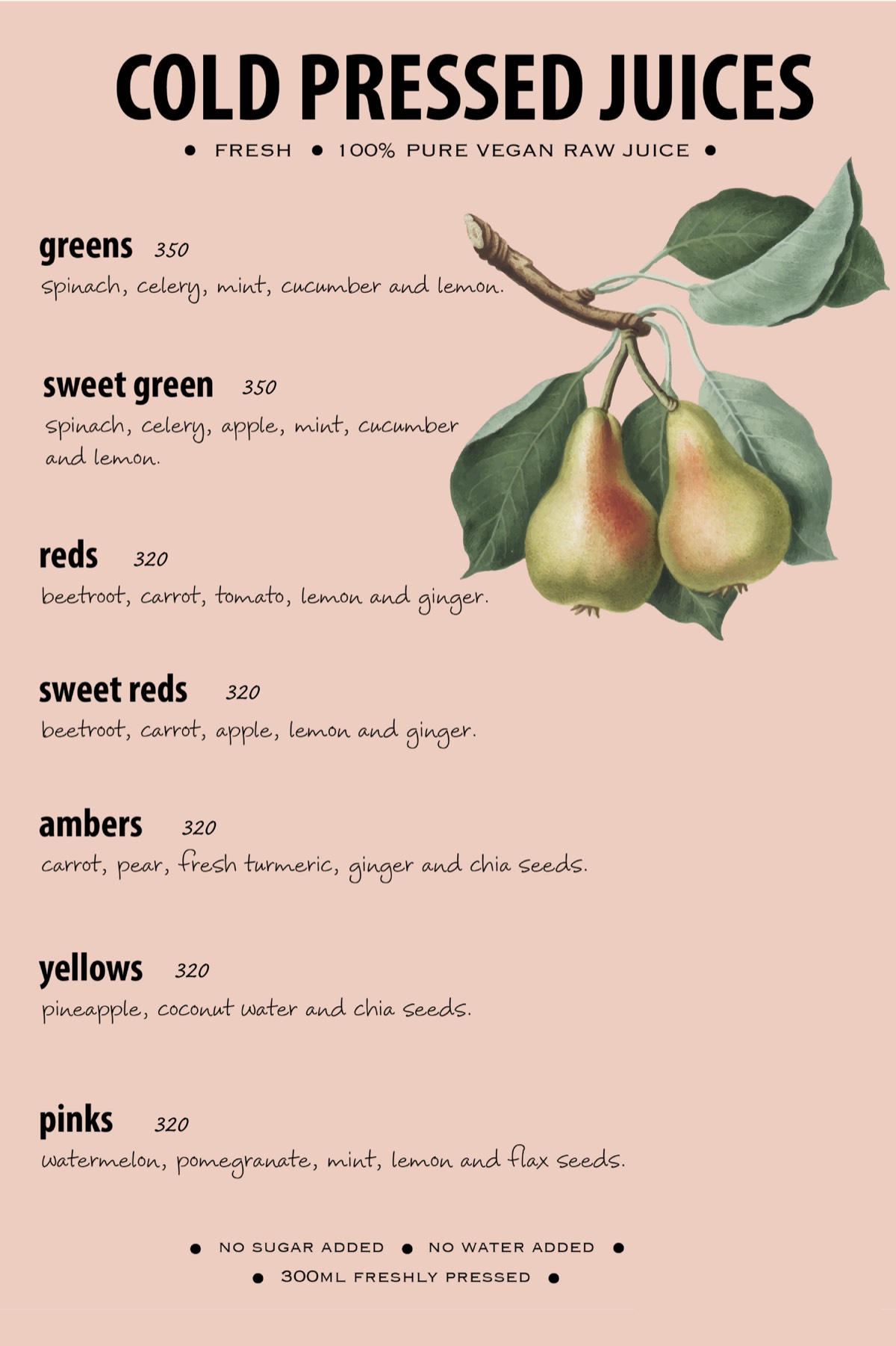 Cold Pressed Juices Menu